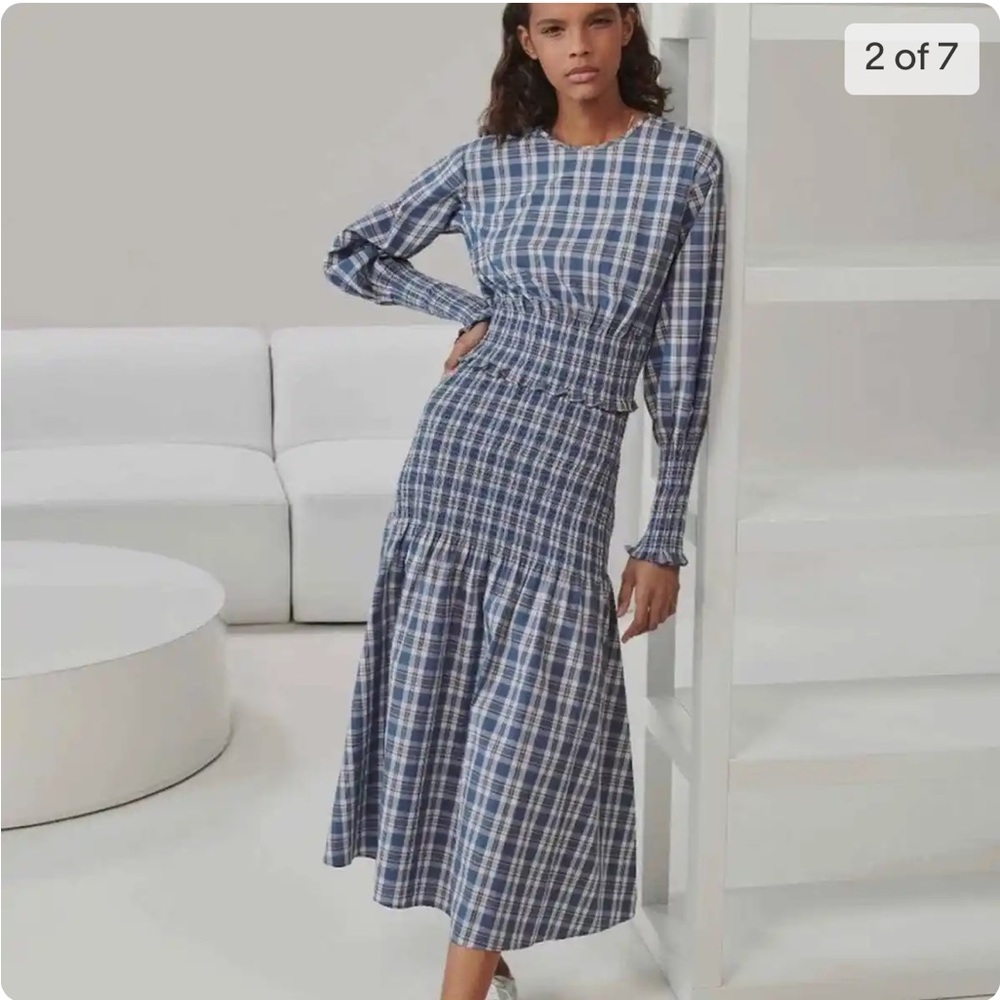 Something Navy Blue Plaid Midi Dress